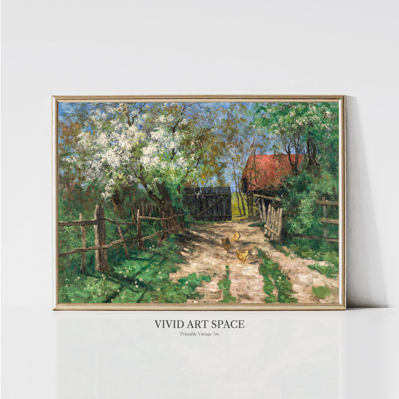 Spring Countryside Vintage Landscape Painting Print Rustic Country Poster Farmhouse Wall Decor Printable Wall Art Digital Download.jpg