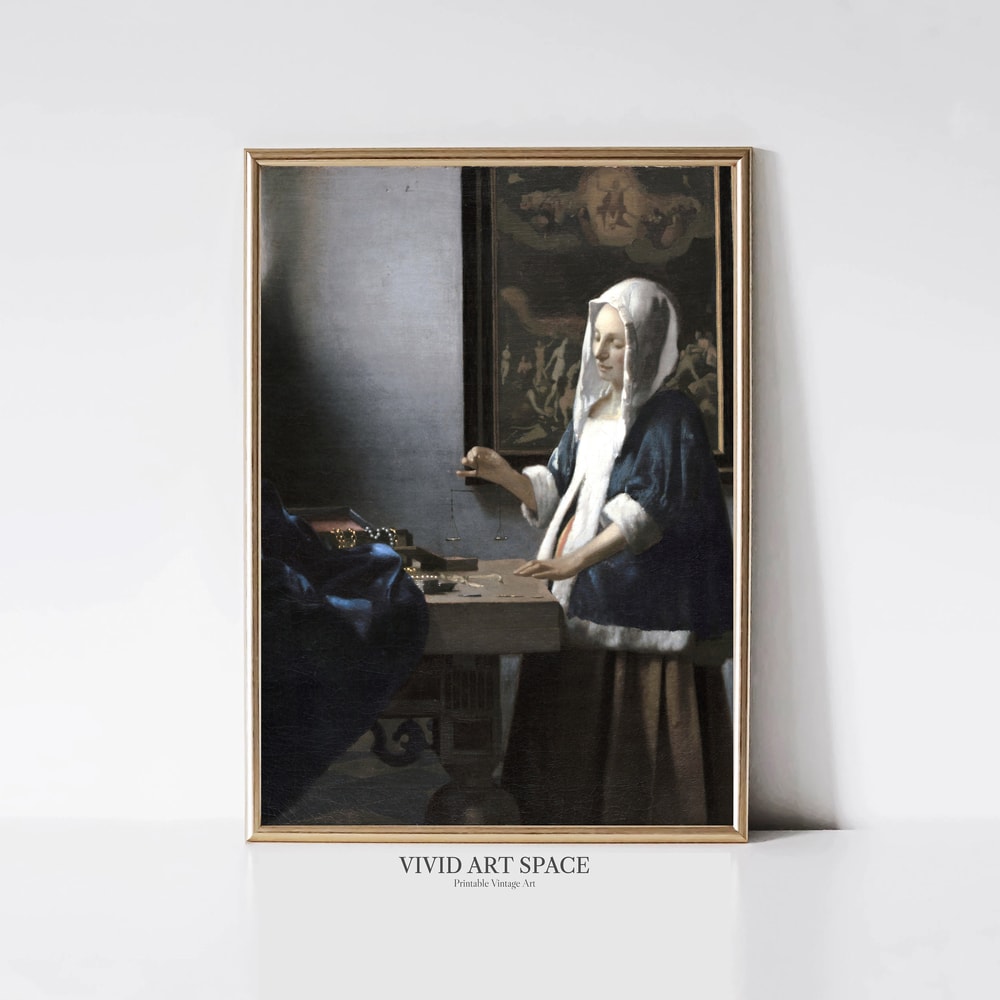 Woman Holding a Balance by Johannes Vermeer Dutch Baroque Painting Vintage Woman Portrait Print Printable Wall Art Digital Download.jpg