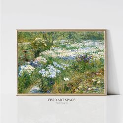 Blooming Flowers Garden  Impressionist Landscape Painting  Vintage Countryside Summer Print  Printable Poster Wall Art