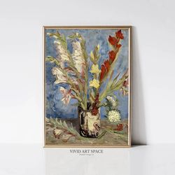 vase with gladioli and china asters by vincent van gogh impressionist floral painting flower print printable wall art
