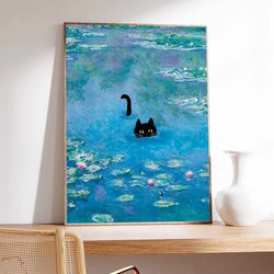 monet poster, cat, water lily cat, claude monet, museum quality paper