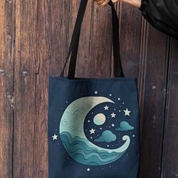moon & stars celestial tote bag - aesthetic sleepycore art for witchy and zodiac lovers