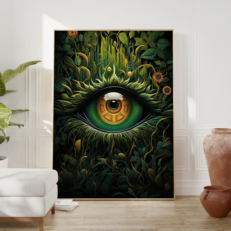 Surreal Poster - Giant Eye Art in Emerald Green, Maximalist Wall Decor for Modern and Bohemian Spaces.jpg