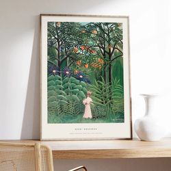 rousseau poster, woman walking in an exotic forest, exhibition poster, art print on museum quality paper