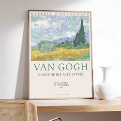 van gogh poster, nature poster, vincent van gogh, fields with cypress, exhibition poster, museum quality art printing on