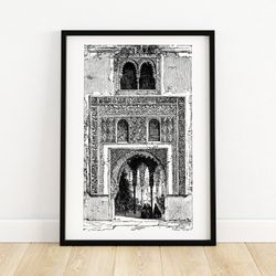 doorway in the alhambra - architectural illustration - historical wall art - unique home decor