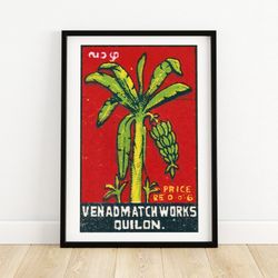 banana tree - matchbox print - india wall art - vintage india art - matchbox wall poster - vintage poster print
