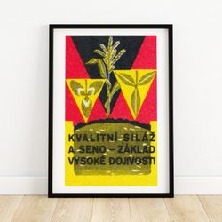 crops growing - matchbox print - czech wall art - vintage czech art - matchbox wall poster - vintage poster print