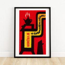 boiling kettle - matchbox print - czech wall art - vintage czech art - matchbox wall poster - vintage poster print