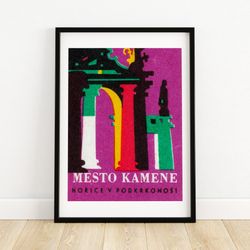 city of kamene - matchbox print - czech wall art - vintage czech art - matchbox wall poster - vintage poster print