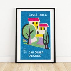 clean communities - matchbox print - czech wall art - vintage czech art - matchbox wall poster - vintage poster print