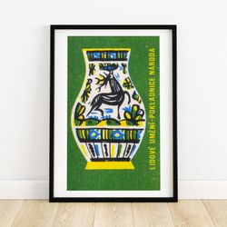 black deer folk jug - matchbox print - czech wall art - vintage czech art - matchbox wall poster - vintage poster print