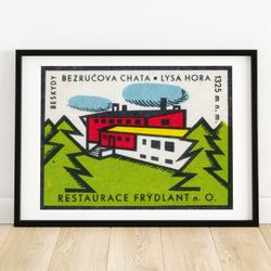 factory in the forest - matchbox print - czech wall art - vintage czech art - matchbox wall poster - vintage poster prin