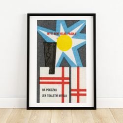 clothes hanging in the sun - matchbox print - czech wall art - vintage czech art - matchbox wall poster - vintage poster