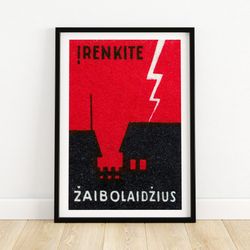 danger of lightning strikes - matchbox print - czech wall art - vintage czech art - matchbox wall poster - vintage poste