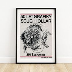 deep sea fish moon face tail - matchbox print - czech wall art - vintage czech art - matchbox wall poster - vintage post