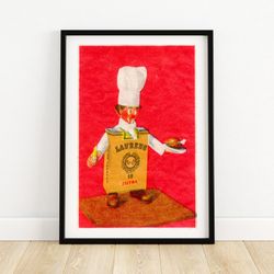 cigarette packet chef - matchbox print a4 size - france wall art - vintage france art - matchbox wall poster - vintage