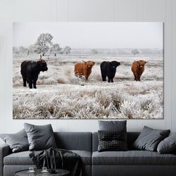 Cow Photo Glass, Highland Cow Glass Wall, Large Canvas, Highland Cow Canvas Gift, Animal Poster, Wall Art Painted Glass,