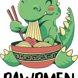 Kawaii TRex Eating Ramen Noodles Rawrmen Anime Japanese