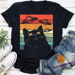 Vintage Galaxy Cat T-Shirt, Spaceship Alien Cat UFO Retro Shirt, Cat Unisex Shirt, Meme Cat Vintage Shirt, Cat Lover Shi