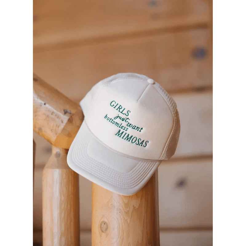 Girls Just Want Bottomless Mimosas Trucker Hat White Cap Weekend Style Trendy Accessories Brunch Cl 0