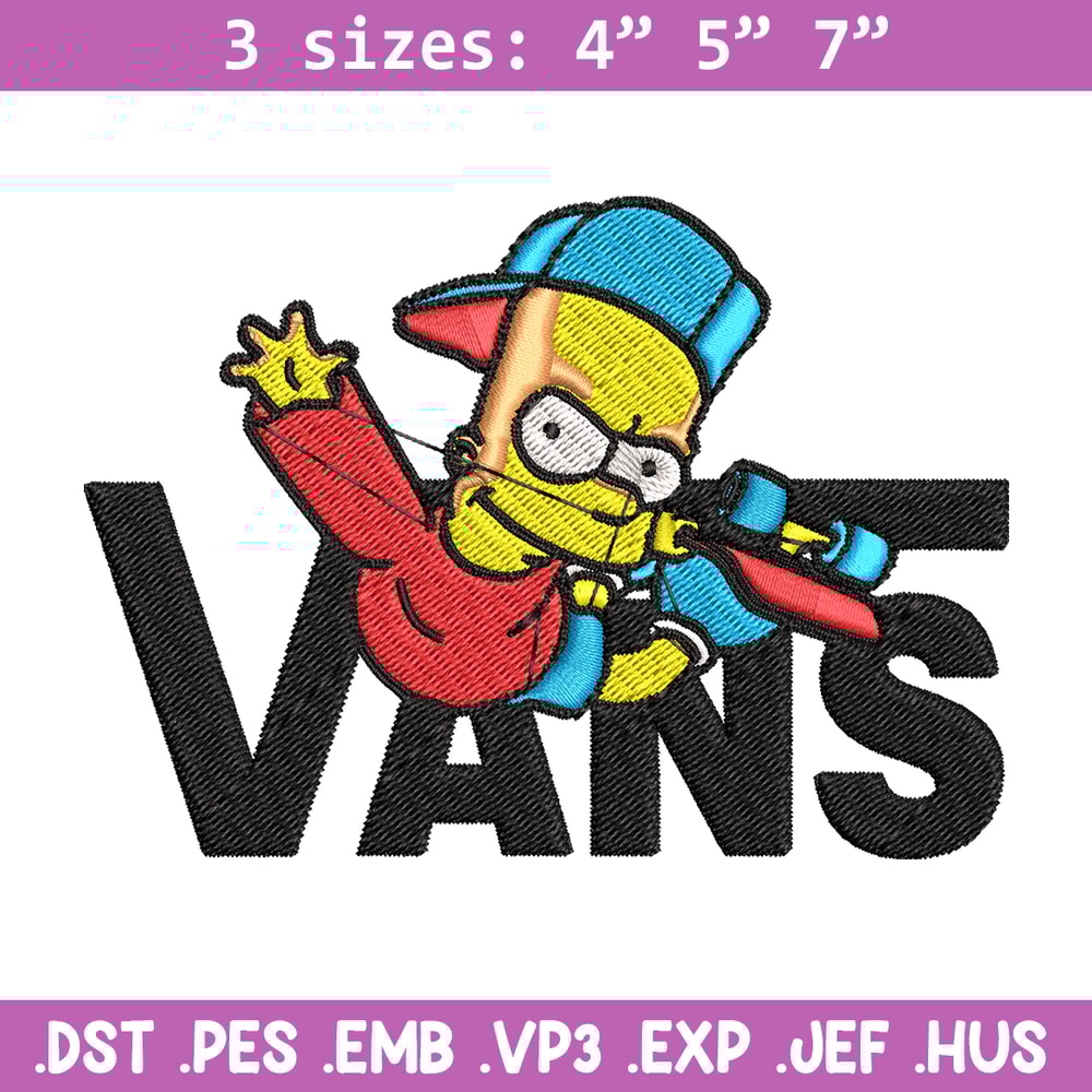 Bart Simpson Vans Embroidery design, Simpson Embroidery, cartoon design, Embroidery File, Digital download..jpg