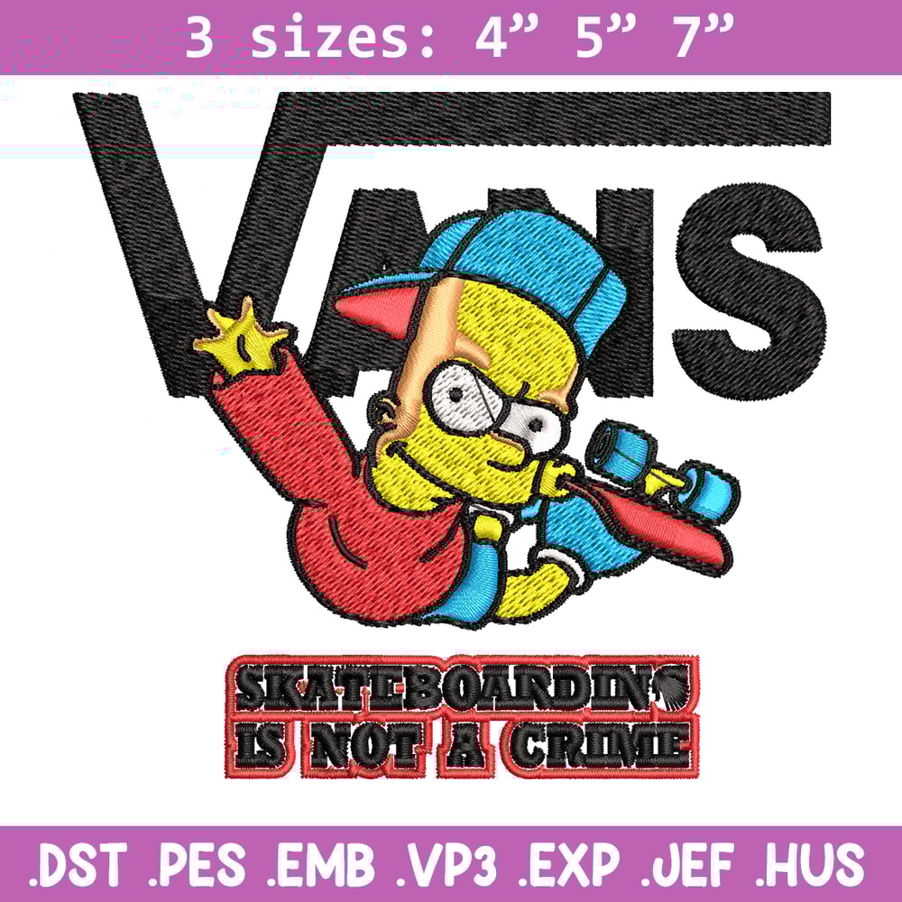 Bart Simpson Vans Embroidery design, Simpson Embroidery, cartoon design, Embroidery File, Instant download..jpg