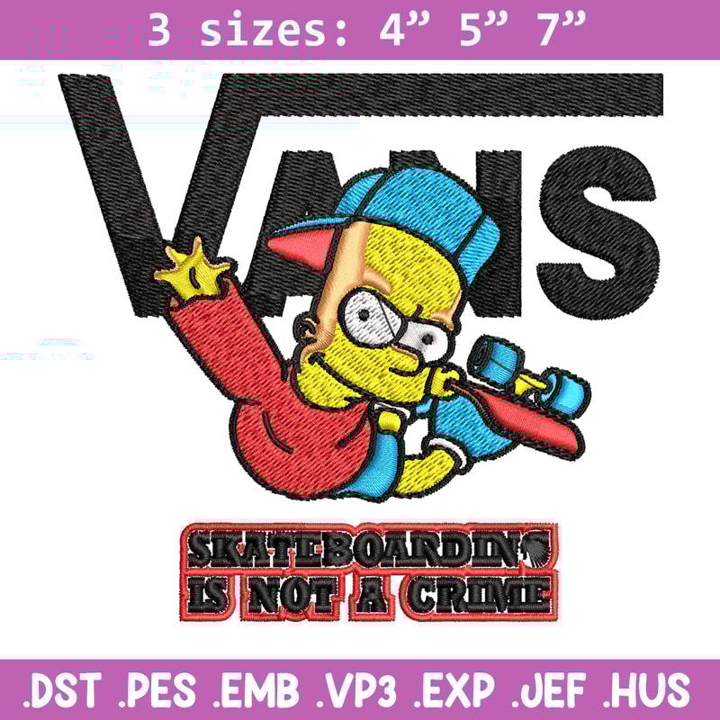 Bart Simpson Vans Embroidery design, Simpson Embroidery, cartoon design, Embroidery File, Instant download..jpg