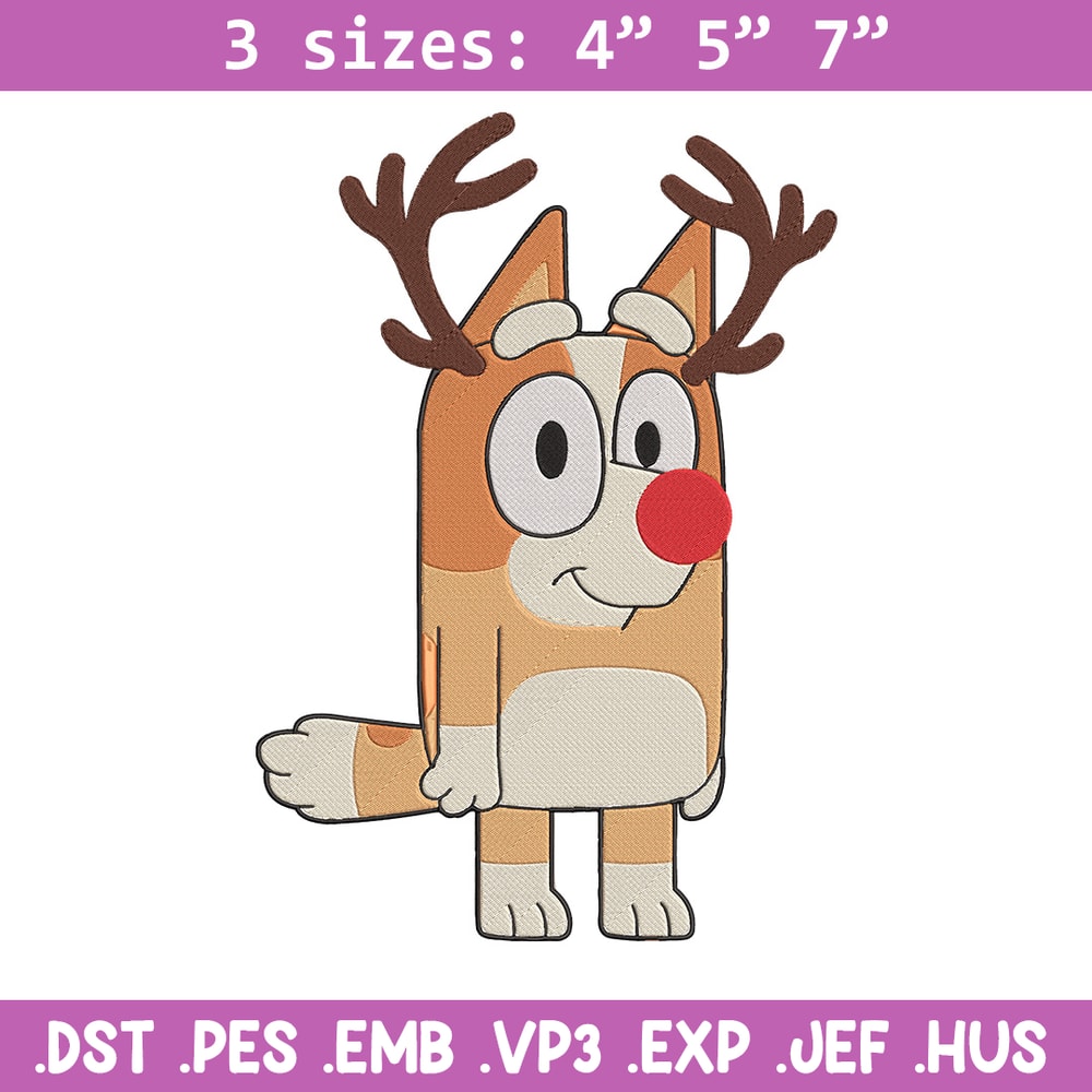Bingo reineer Embroidery Design, Bluey Embroidery, Embroidery File, Chrismas Embroidery, Anime shirt, Digital download.jpg