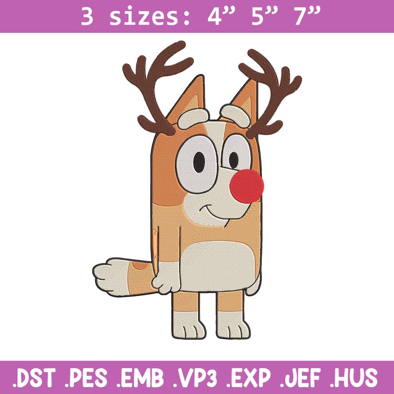 Bingo reineer Embroidery Design, Bluey Embroidery, Embroidery File, Chrismas Embroidery, Anime shirt, Digital download.jpg