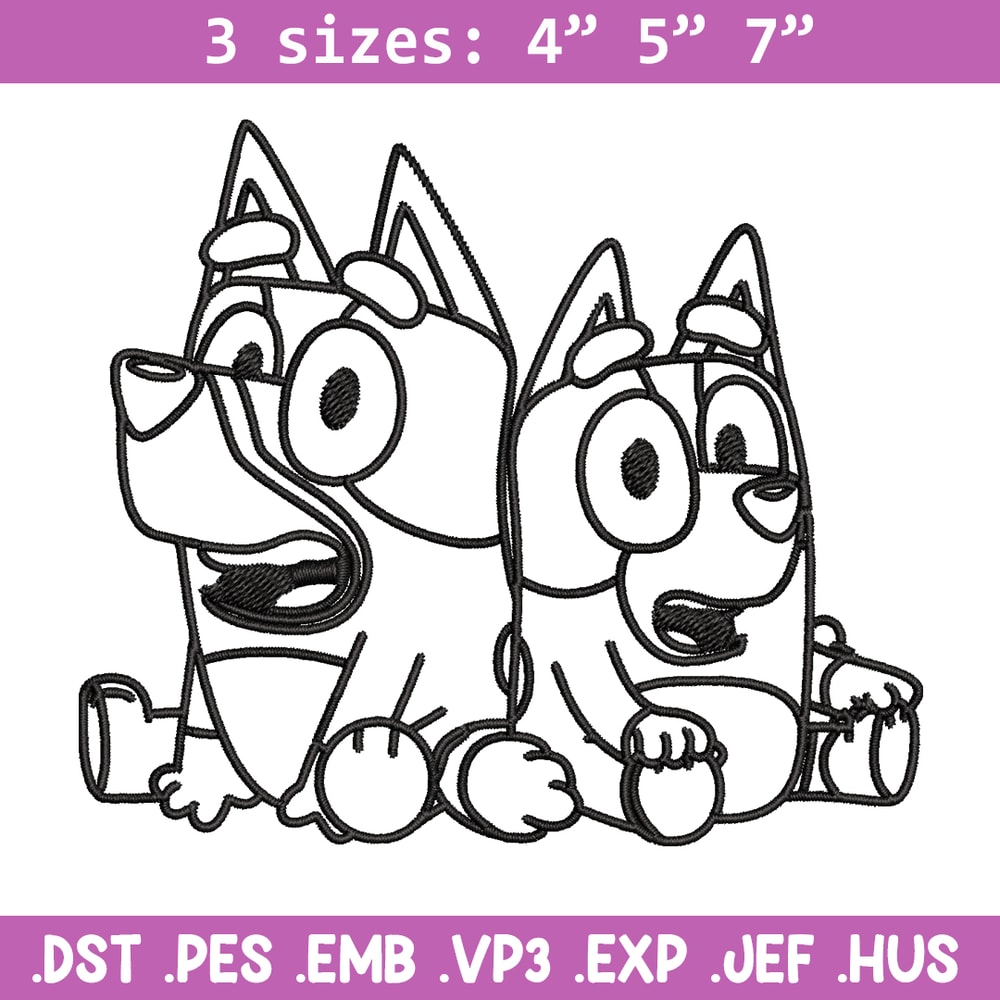 Bluey Bingo Coloring Pages Embroidery, Bluey Embroidery, Embroidery File, cartoon design, logo shirt, Digital download..jpg