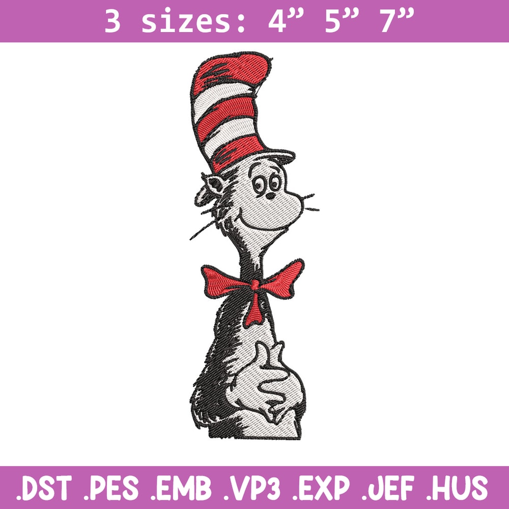 Cat in the Hat Logo Embroidery Design, Dr Seuss Embroidery, Embroidery File, Embroidery design, Digital download..jpg