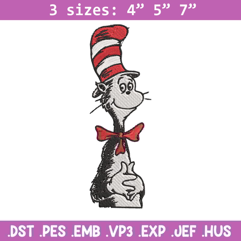 Cat in the Hat Logo Embroidery Design, Dr Seuss Embroidery, Embroidery File, Embroidery design, Digital download..jpg