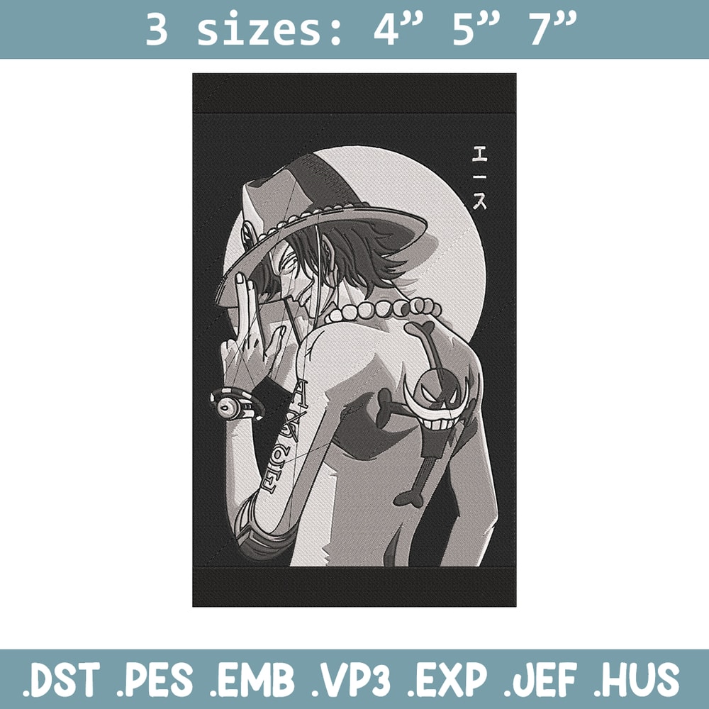 Ace poster Embroidery Design, One piece Embroidery, Embroidery File, Anime Embroidery, Anime shirt, Digital download.jpg