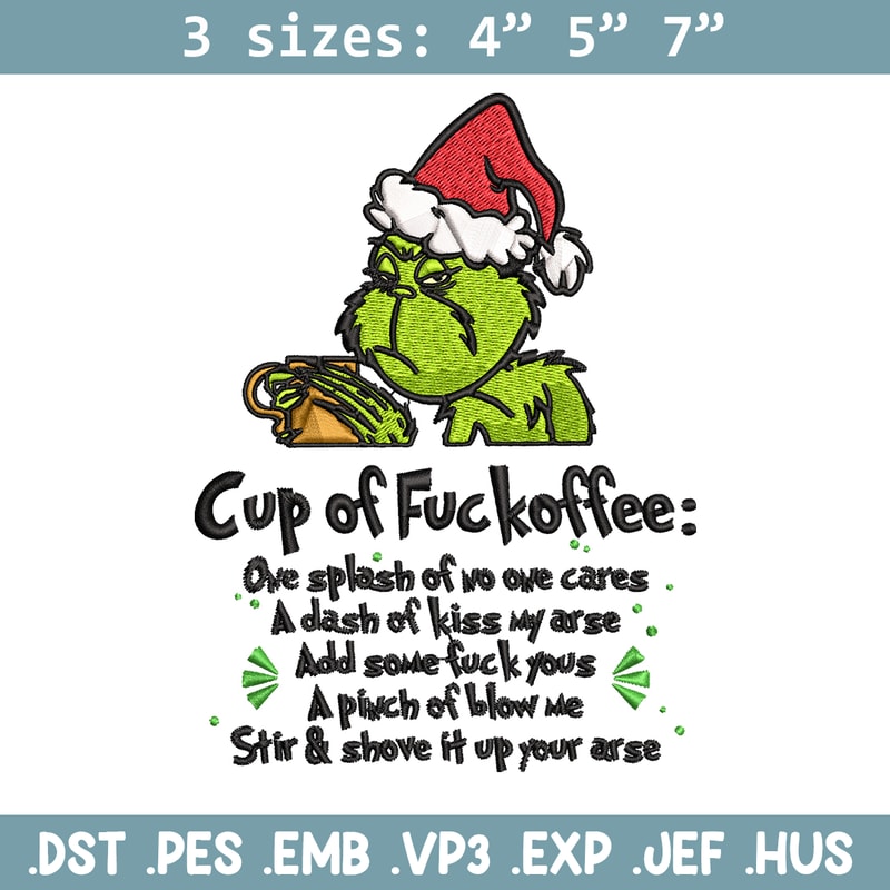 Cup of fuckoffee grinch Embroidery design, Grinch christmas Embroidery, Embroidery File, Grinch design, Instant download.jpg