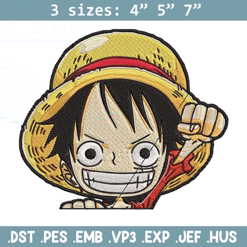 Luffy Chibi Embroidery Design, One piece Embroidery, Embroidery File, Anime Embroidery, Anime shirt, Digital download.jpg