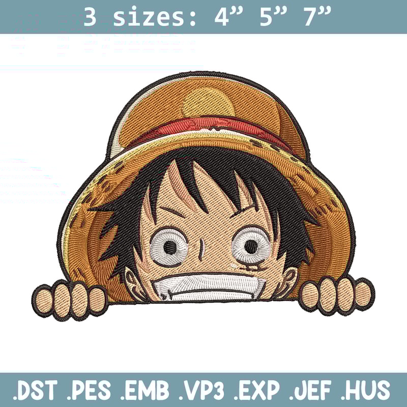 Luffy Peeker Embroidery Design, One piece Embroidery, Embroidery File, Anime Embroidery, Anime shirt, Digital download.jpg