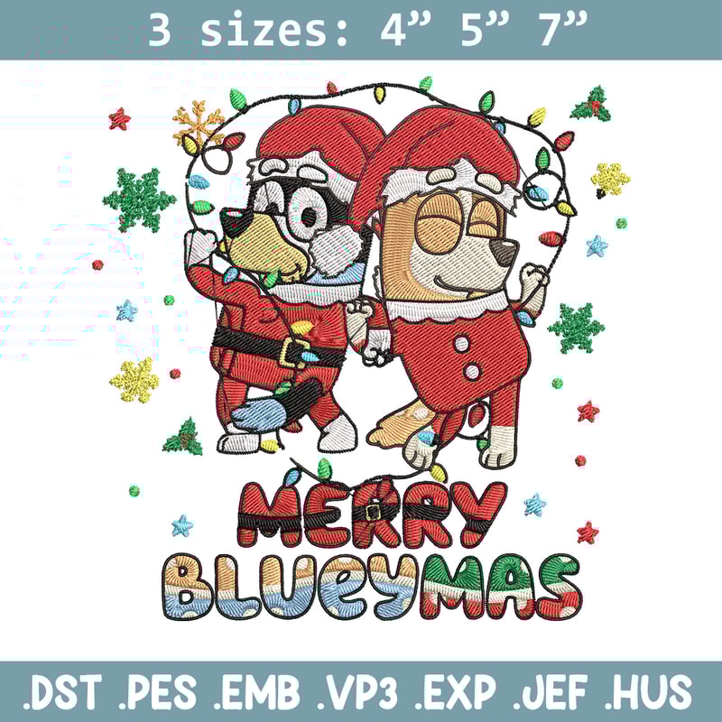 Merry blueymas Embroidery Design, Bluey Embroidery, Embroidery File, Chrismas Embroidery, Anime shirt, Digital download..jpg