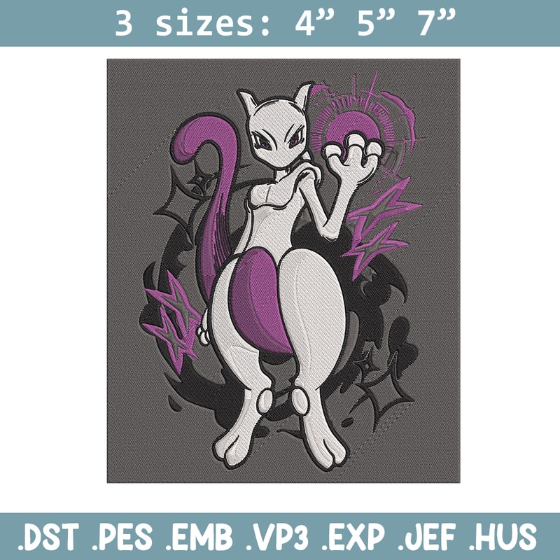Mewtwo poster Embroidery Design, Pokemon Embroidery, Embroidery File, Anime Embroidery, Anime shirt, Digital download.jpg