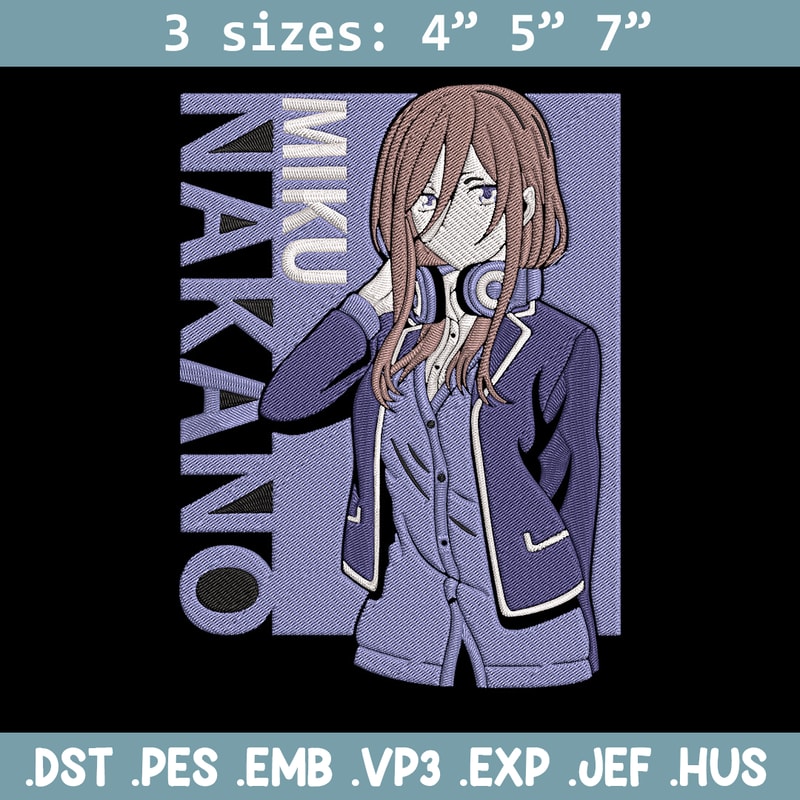 Miku Nakano Embroidery Design, Miku Nakano Embroidery, Embroidery File, Anime Embroidery, Anime shirt,Digital download.jpg