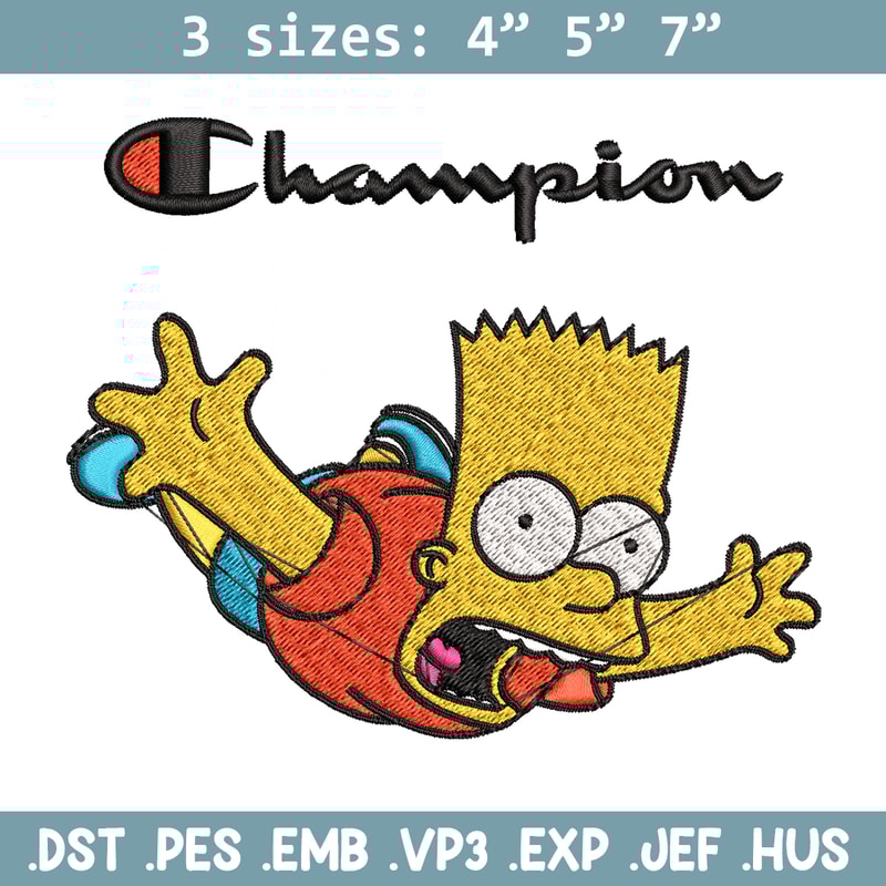 Bart Simpson Champion Embroidery design, Simpson Embroidery, cartoon design, Embroidery File, Instant download..jpg