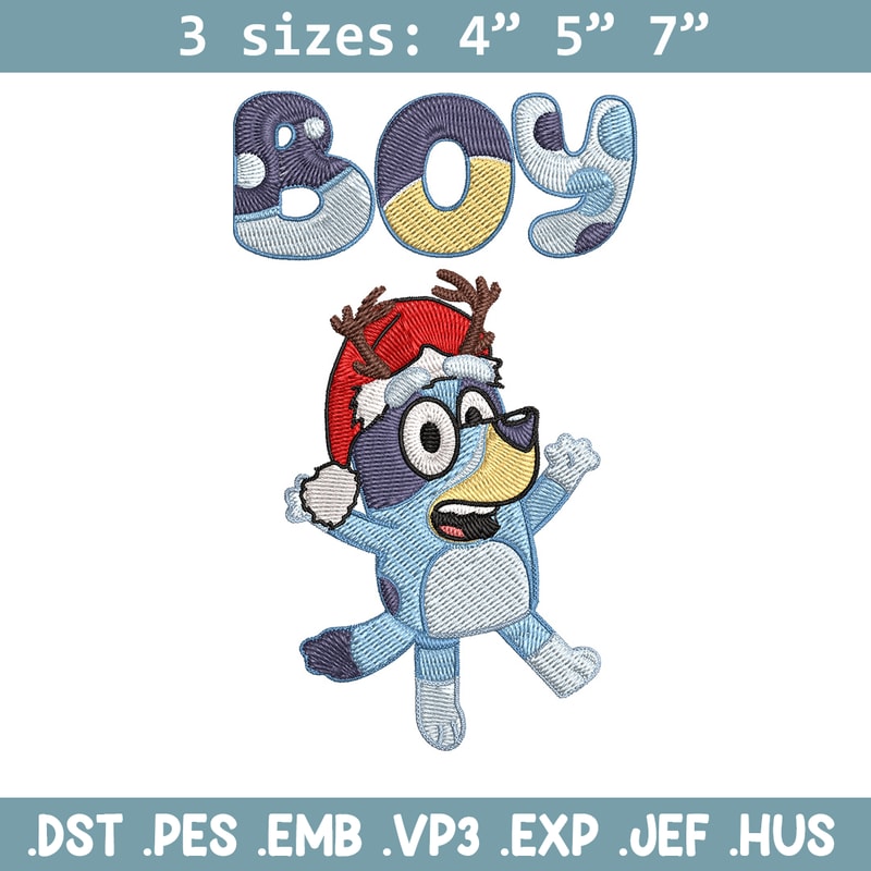 Bluey boy Embroidery Design, Bluey Embroidery, Embroidery File, Chrismas Embroidery, Anime shirt, Digital download.jpg