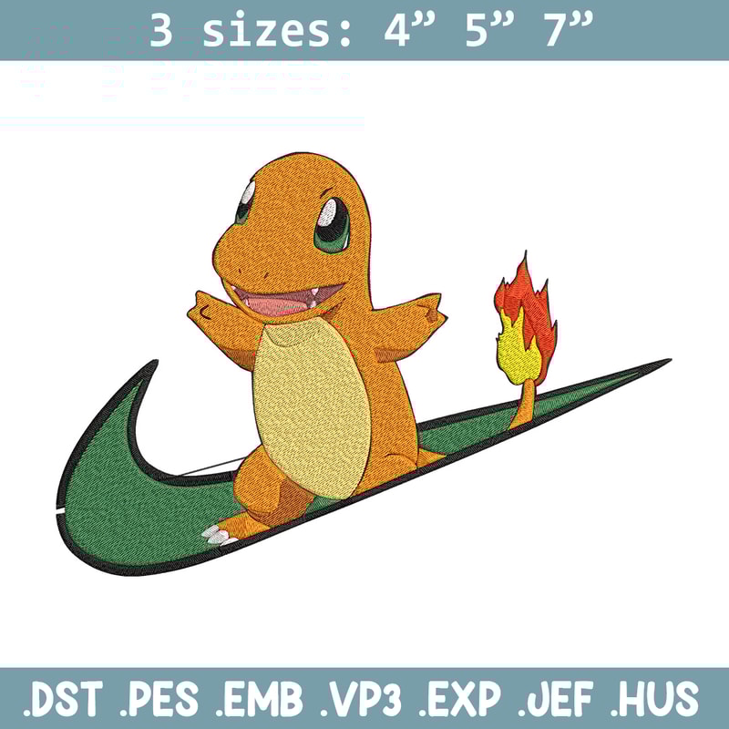 Charmander nike Embroidery Design, Pokemon Embroidery, Embroidery File, Nike Embroidery, Anime shirt, Digital download.jpg