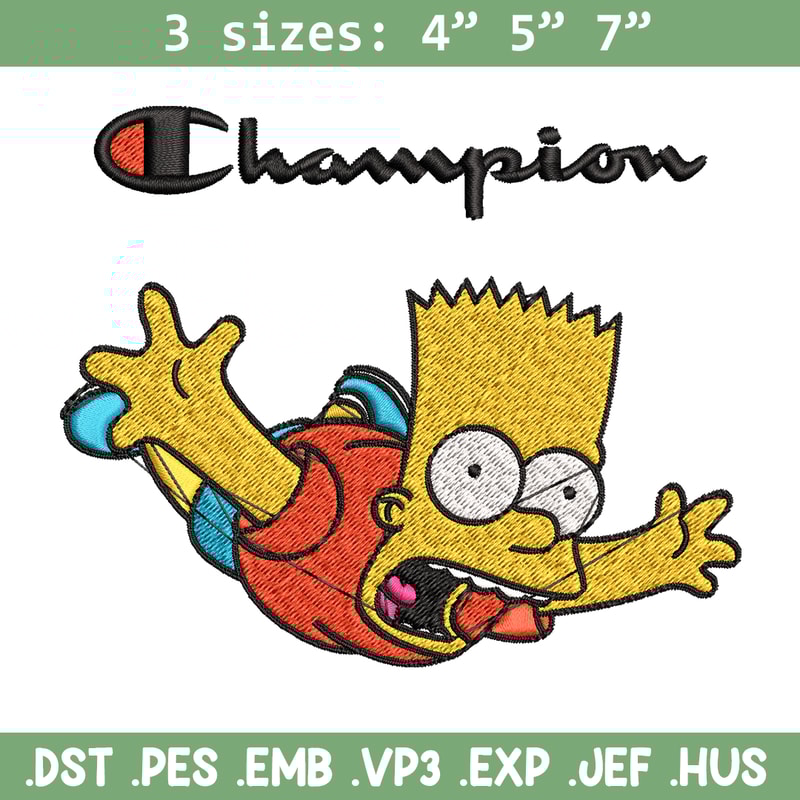 Bart Simpson Champion Embroidery design, Simpson Embroidery, cartoon design, Embroidery File, Instant download..jpg