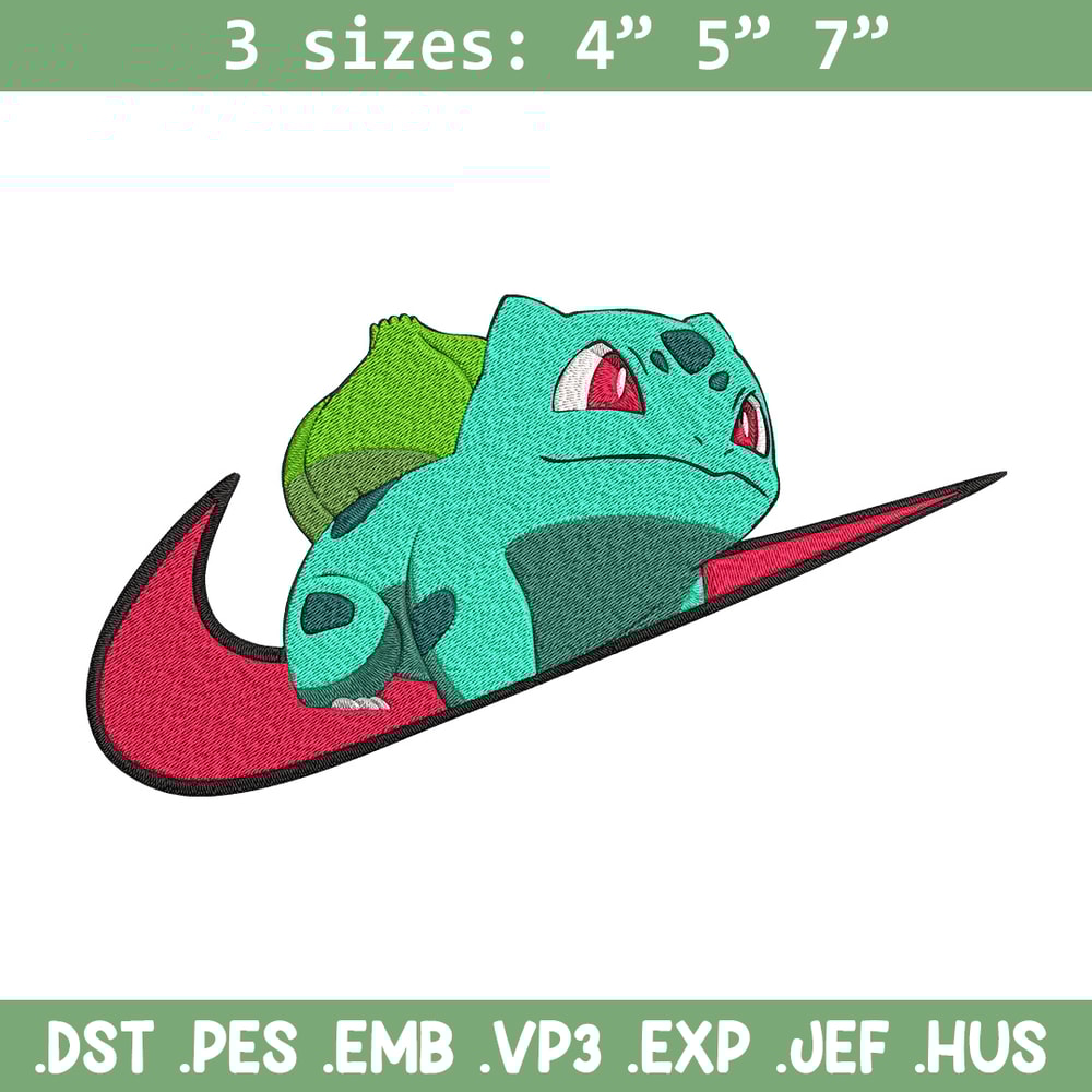 Bulbasaur x nike Embroidery Design, Pokemon Embroidery, Embroidery File, Nike Embroidery, Anime shirt, Digital download.jpg