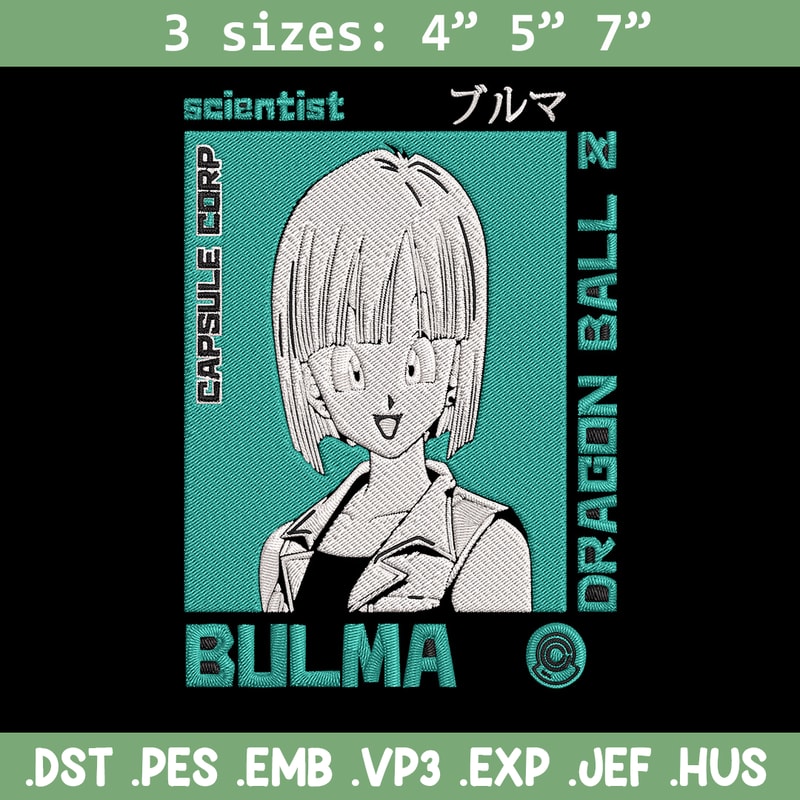 Bulma poster Embroidery Design, Dragonball Embroidery, Embroidery File, Anime Embroidery, Anime shirt, Digital download..jpg