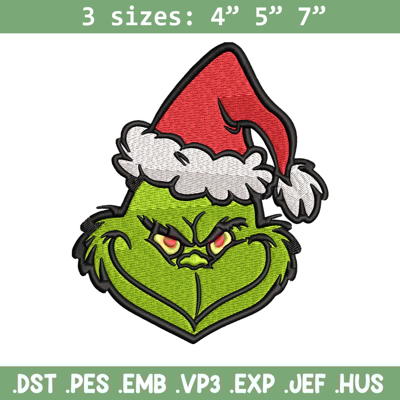 Christmas Grinch Face Embroidery design, Grinch christmas Embroidery, Embroidery File, Grinch design, Instant download..jpg