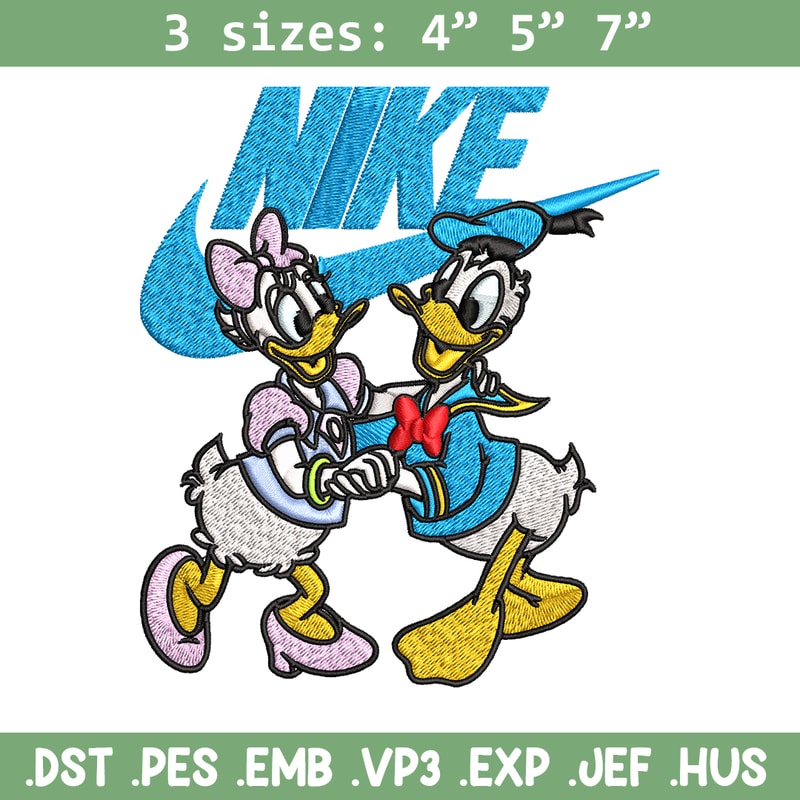 Daisy and Donald duck Nike Embroidery design, Cartoon Embroidery, Nike design, Embroidery file, Instant download.jpg