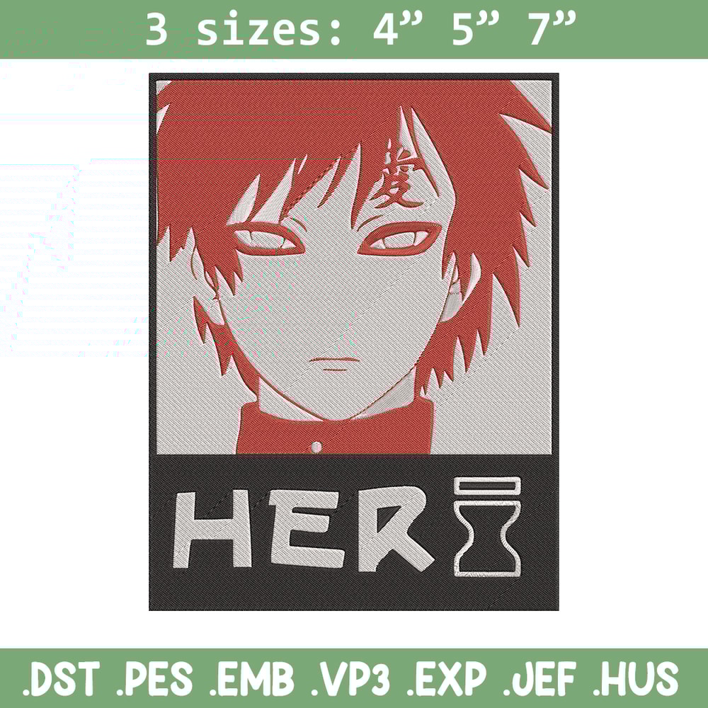 Gaara poster Embroidery Design, Naruto Embroidery, Embroidery File, Anime Embroidery, Anime shirt, Digital download.jpg