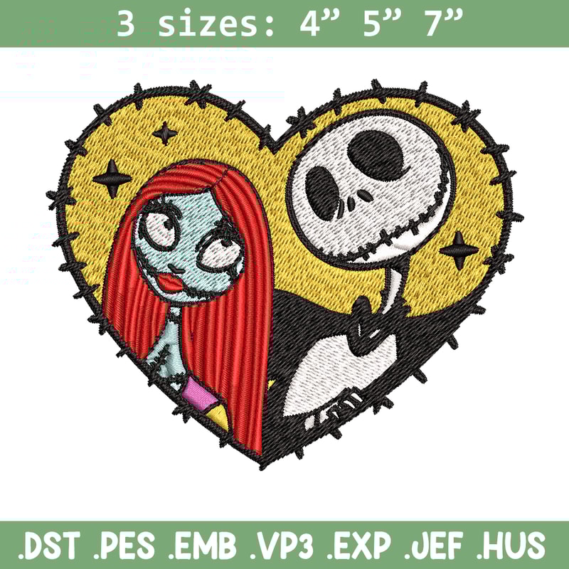 Jack and Sally in Heart Embroidery design, Horror Embroidery, horror design, Embroidery File, Digital download..jpg